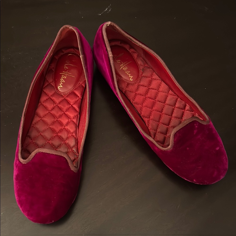 Cole Haan Red Velvet Flats Elegant Slip-On Loafers